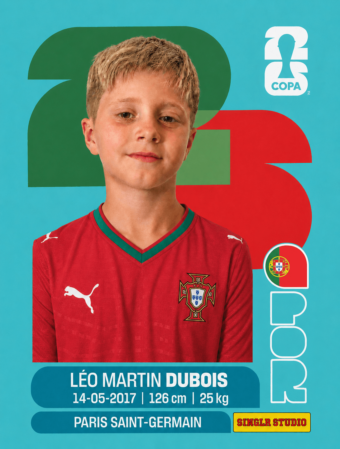Cromo do Léo com a camisola de Portugal