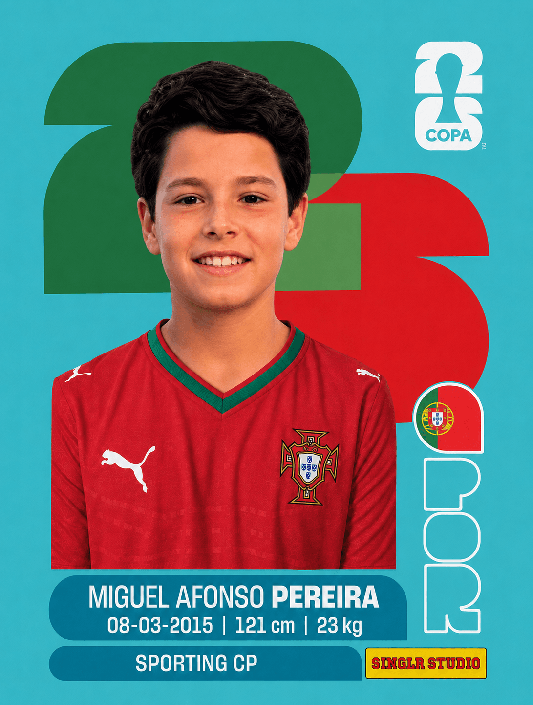 Cromo do Miguel com a camisola da Selecção das Quinas